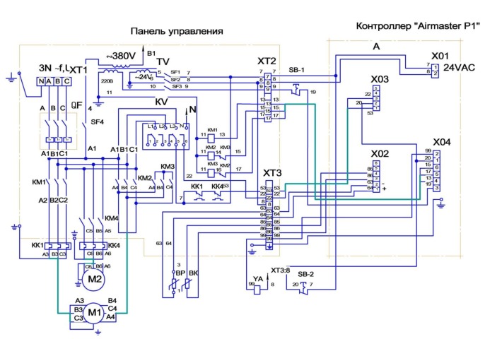 Схема электрическая принципиальная установки компрессорной ВК-65М