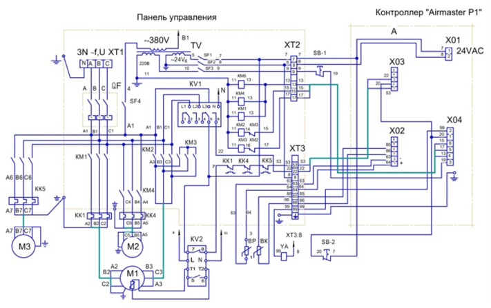 Схема электрическая принципиальная и соединений установок компрессорных ВК-76М