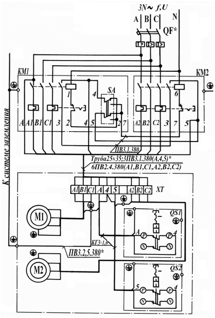 Схема электрическая принципиальная и соединений установки компрессорной, модель К-3