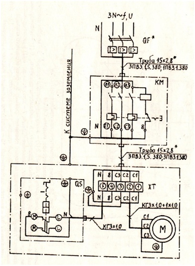 Схема электрическая принципиальная и соединений компрессора С415М1