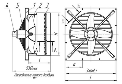 Габаритные и присоединительные размеры вентилятора ВО-Ф-7,1
